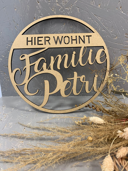 Türkranz, Fensterkranz, Familienschild, Familienname, rundes Türschild, Holzschild, personalisiert