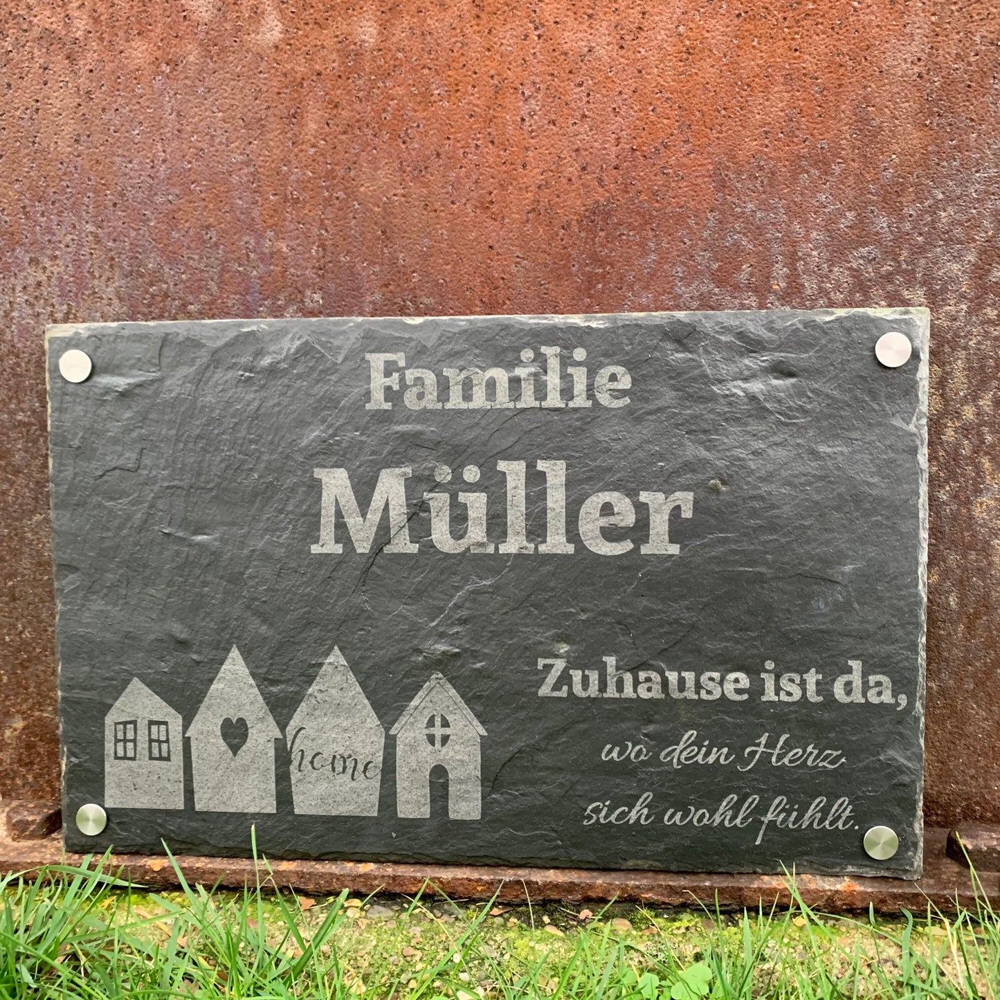 Türschild personalisiert Naturschiefer | Namensschild | Familienschild | Eigenheim | Haustürschild für Eingangsbereich