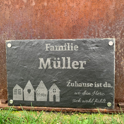 Türschild personalisiert Naturschiefer | Namensschild | Familienschild | Eigenheim | Haustürschild für Eingangsbereich