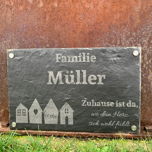 Türschild personalisiert Naturschiefer | Namensschild | Familienschild | Eigenheim | Haustürschild für Eingangsbereich