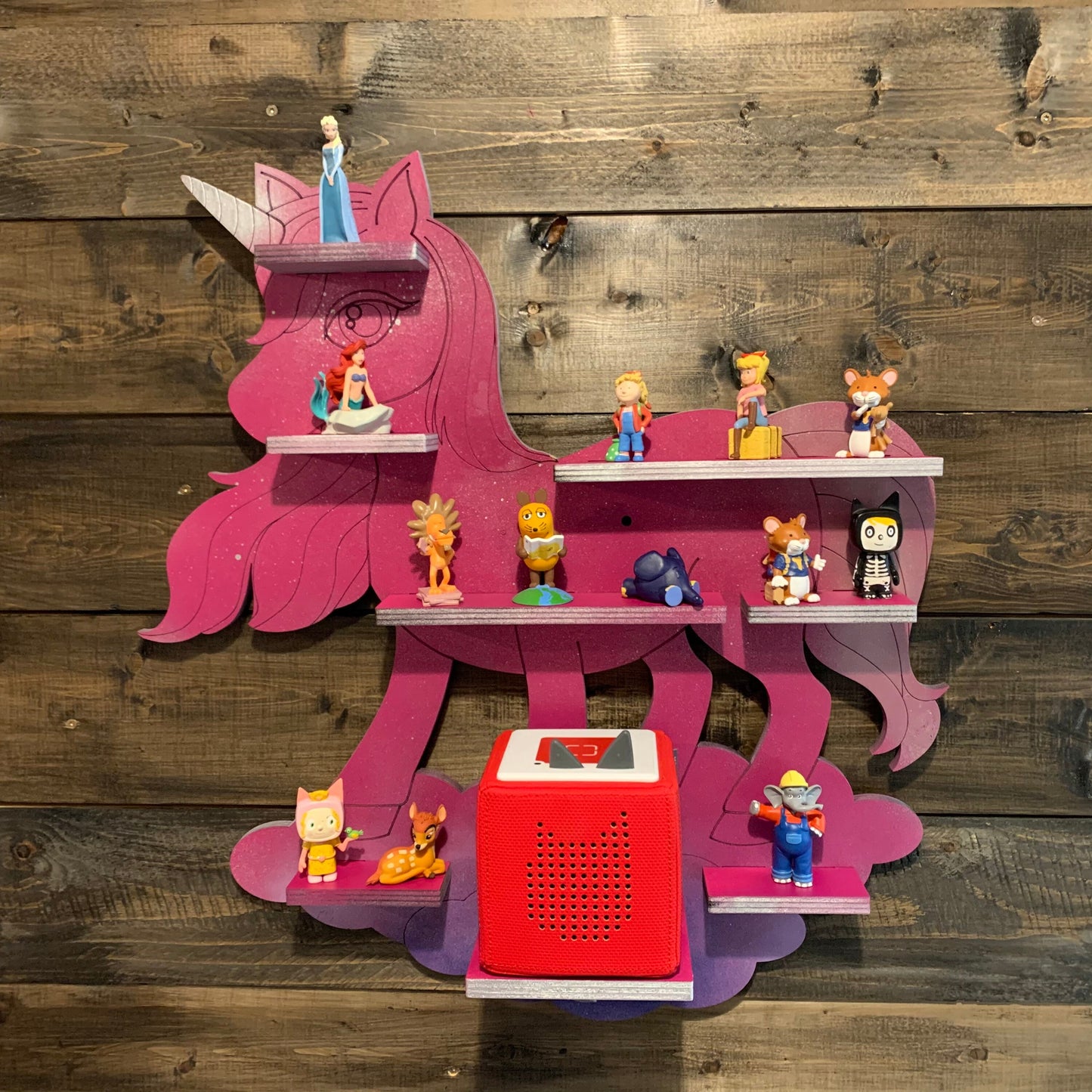 Toniebox Regal Einhorn | Ablage für Musikbox & Toniefiguren | Wandregal | Figuren | Wandhalterung