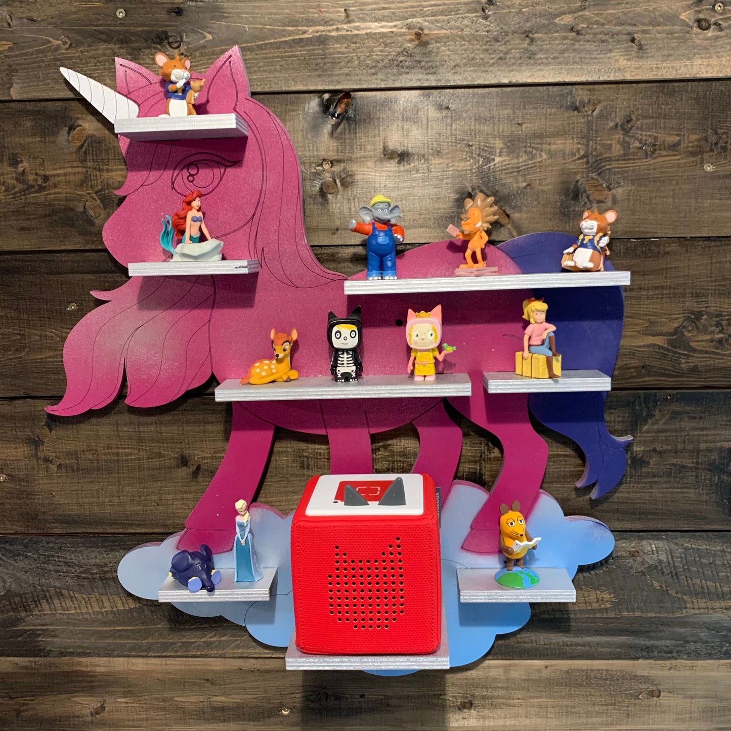 Toniebox Regal Einhorn | Ablage für Musikbox & Toniefiguren | Wandregal | Figuren | Wandhalterung