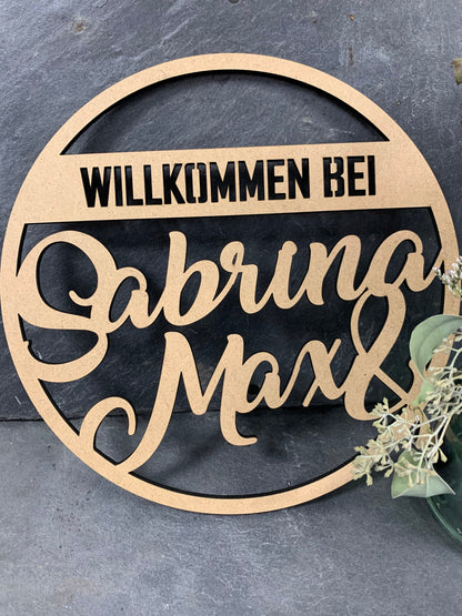 Türkranz, Fensterkranz, Familienschild, Familienname, rundes Türschild, Holzschild, personalisiert
