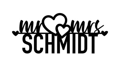 Türschild Familie | Mr & Mrs Familie | Familienschild | Familienname | Holzschild | personalisiert | Romantisches Motiv mit Herzen | 3D