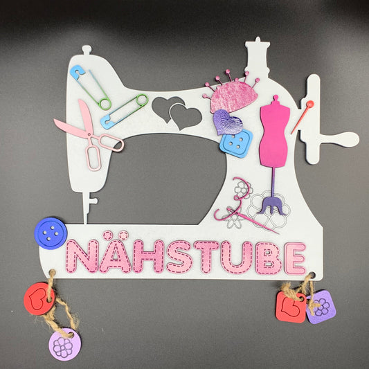 Nähschild | Nähstube Schild | Nähmaschine | Namensschild | Türschild für Nähbegeisterte aus MDF | Muttertag | Geburtstagsgeschenk