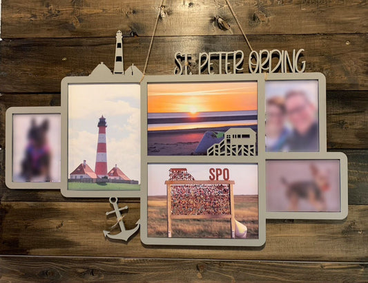 Bilderrahmen St. Peter Ording, Wandbild, Fotorahmen, Fotocollage, Foto-Rahmen, Nordsee, Wandschmuck, personalisierte Bildercollage