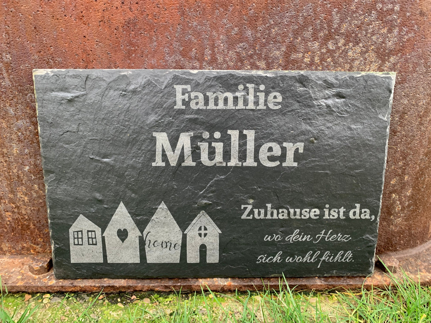 Türschild personalisiert Naturschiefer | Namensschild | Familienschild | Eigenheim | Haustürschild für Eingangsbereich
