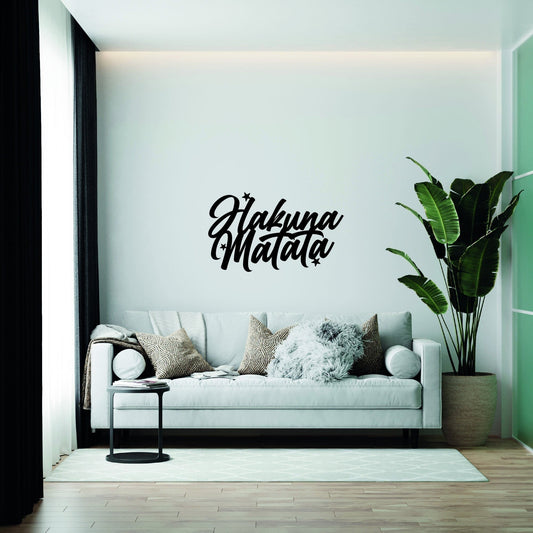 Hakuna Matata Schriftzug mit Hibiskusblüte aus Holz | 3D Schriftzug | Wanddeko | Wandkunst | Wandschild | 3D Wandtattoo