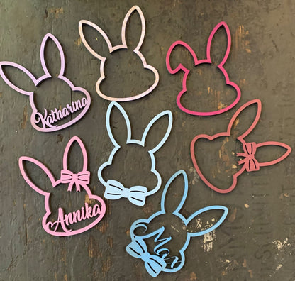 Oster Deko personalisiert | Geschenkanhänger | personalisierte Osterhasen Köpfe aus Holz
