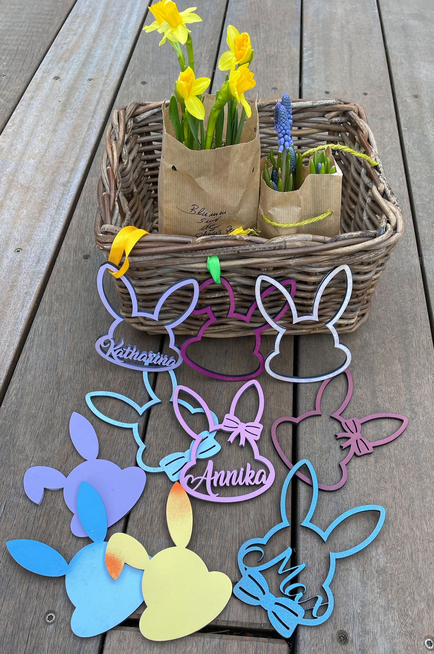 Oster Deko personalisiert | Geschenkanhänger | personalisierte Osterhasen Köpfe aus Holz