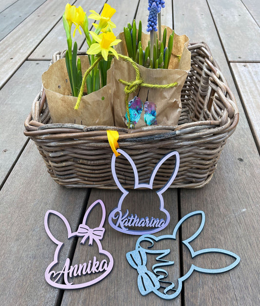 Oster Deko personalisiert | Geschenkanhänger | personalisierte Osterhasen Köpfe aus Holz
