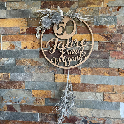 Jubiläumskranz mit Trockenblumen, Jubiläum, 25 Jahre, 50 Jahre, gold Hochzeit, Silber Hochzeit, Hochzeitstag, personalisiert, Geschenk