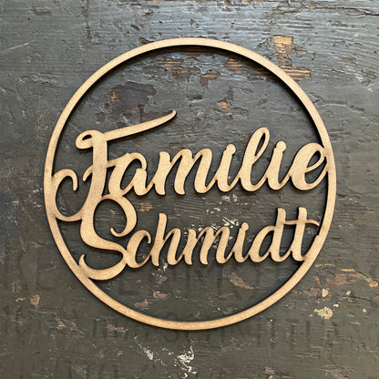 Türkranz, Fensterkranz, Familienschild, Familienname, rundes Türschild, Holzschild, personalisiert