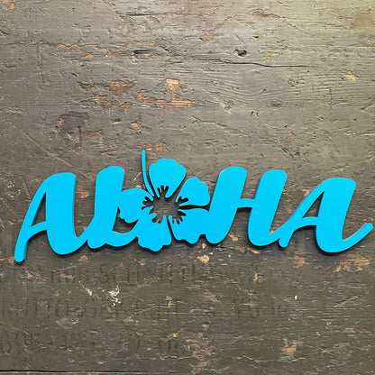 Aloha Schriftzug mit Hibiskusblüte | 3D Schriftzug | Wanddeko | Wandkunst | Wandschild | 3D Wandtattoo
