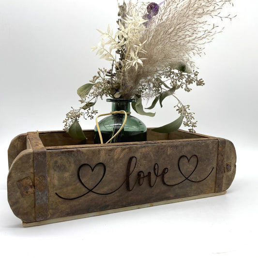 Ziegelform LOVE, Aufbewahrung, Holz Vintage personalisierbar, rustikale Deko aus Altholz