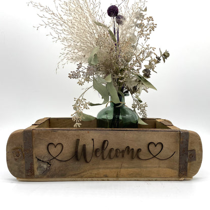 Ziegelform "WELCOME", Aufbewahrung, Holz Vintage personalisierbar, rustikale Deko aus Altholz