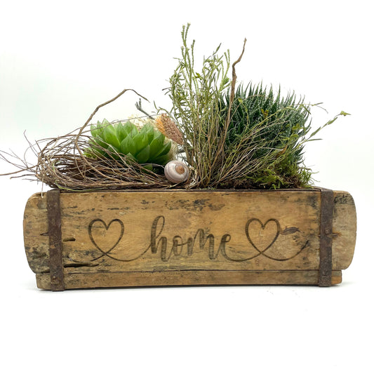 Ziegelform HOME, Aufbewahrung, Holz Vintage personalisierbar, rustikale Deko aus Altholz