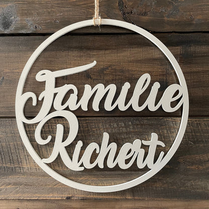 Türkranz, Fensterkranz, Familienschild, Familienname, rundes Türschild, Holzschild, personalisiert