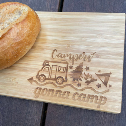 Frühstücksbrettchen Camping aus Bambusholz | Schneidebrett | personalisierbar