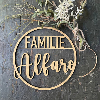 Türkranz, Fensterkranz, Familienschild, Familienname, rundes Türschild, Holzschild, personalisiert