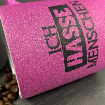 Ich hasse Menschen Glitzer Tasse in pink, silber oder schwarzweiß, Kaffeetasse, Kaffeebecher