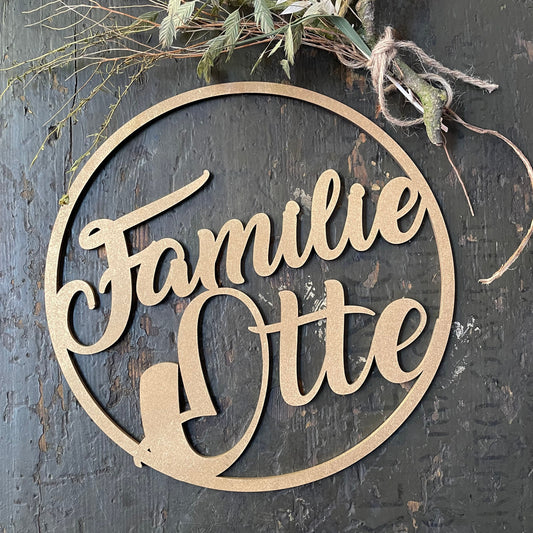 Türkranz, Fensterkranz, Familienschild, Familienname, rundes Türschild, Holzschild, personalisiert
