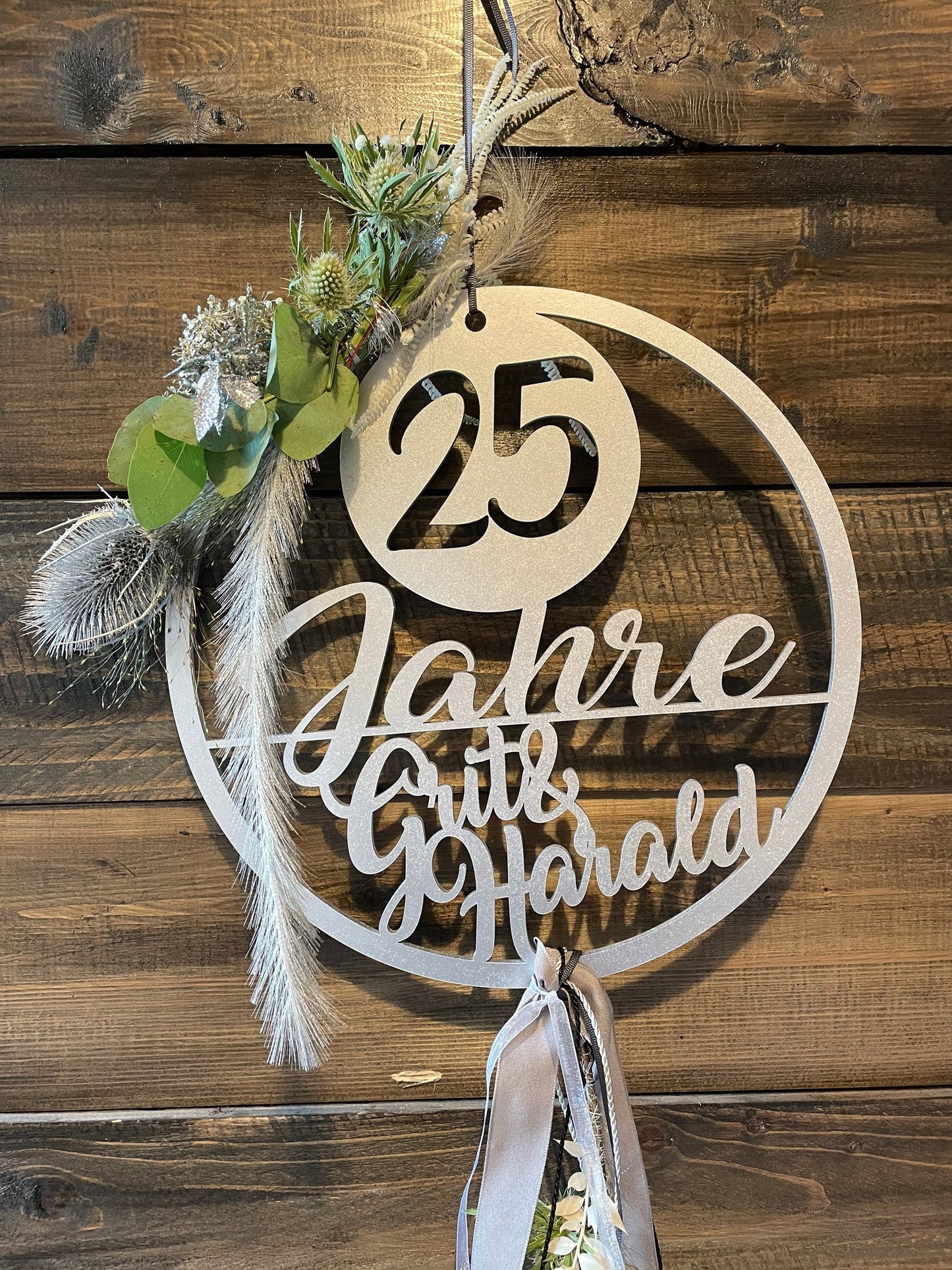 Jubiläumskranz mit Trockenblumen, Jubiläum, 25 Jahre, 50 Jahre, gold Hochzeit, Silber Hochzeit, Hochzeitstag, personalisiert, Geschenk