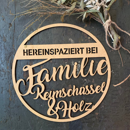 Türkranz, Fensterkranz, Familienschild, Familienname, rundes Türschild, Holzschild, personalisiert