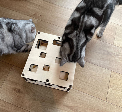Katzen-Fummelbrett aus Holz Futterspielzeug Beschäftigung Intelligenzspielzeug gegen Langeweile  Nachhaltig Wohnungskatzen Leckerli-Spiel