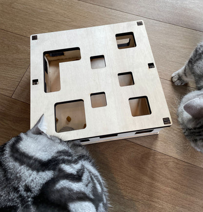 Katzen-Fummelbrett aus Holz Futterspielzeug Beschäftigung Intelligenzspielzeug gegen Langeweile  Nachhaltig Wohnungskatzen Leckerli-Spiel