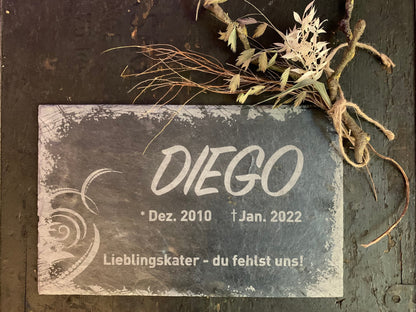 Tiergrabsteine, Gedenktafel für Tiere, personalisiert, gravierte Naturschiefertafel, Grabstein, Grabschmuck, Urnenstein, Grabtafel