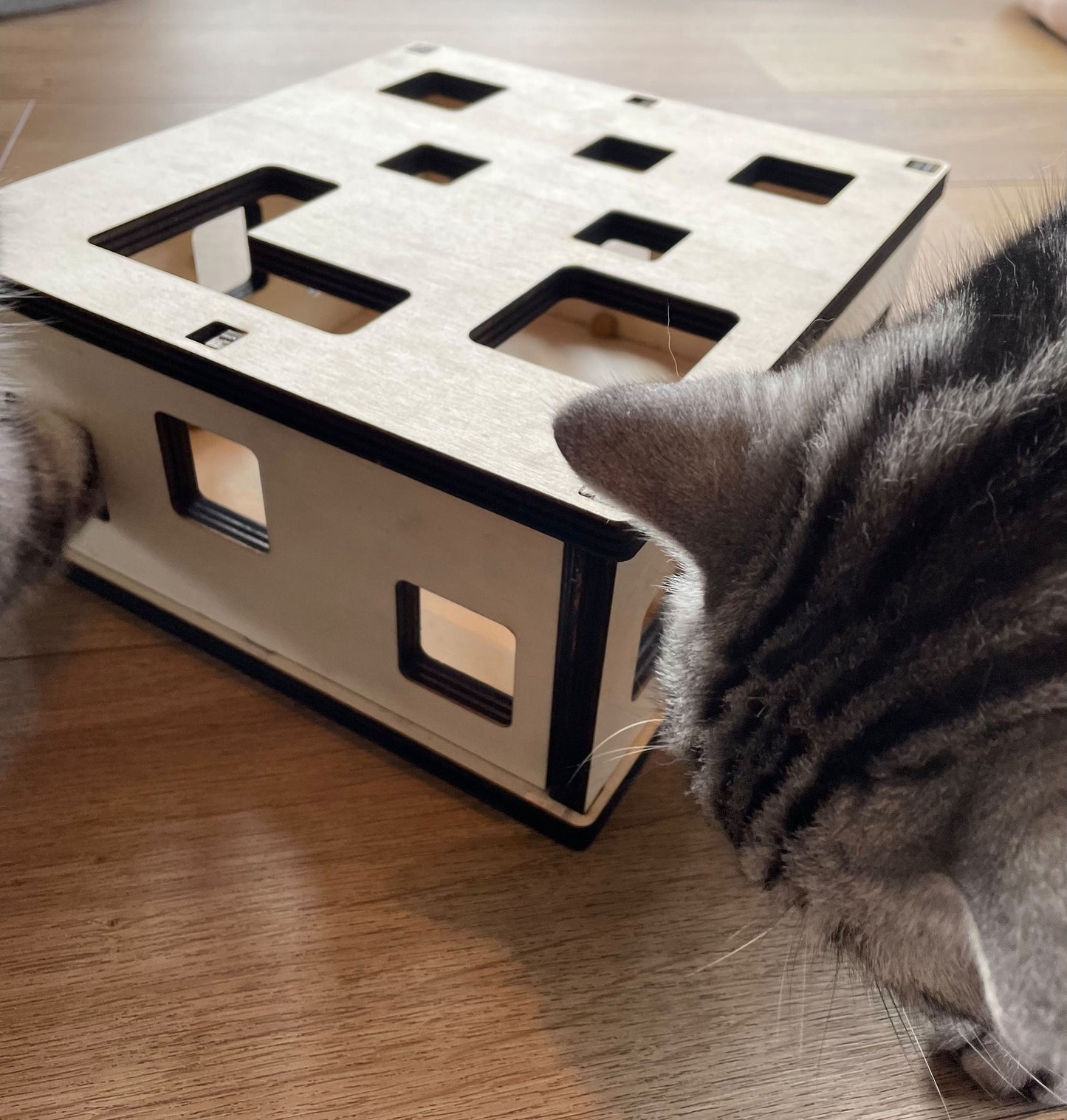 Katzen-Fummelbrett aus Holz Futterspielzeug Beschäftigung Intelligenzspielzeug gegen Langeweile  Nachhaltig Wohnungskatzen Leckerli-Spiel