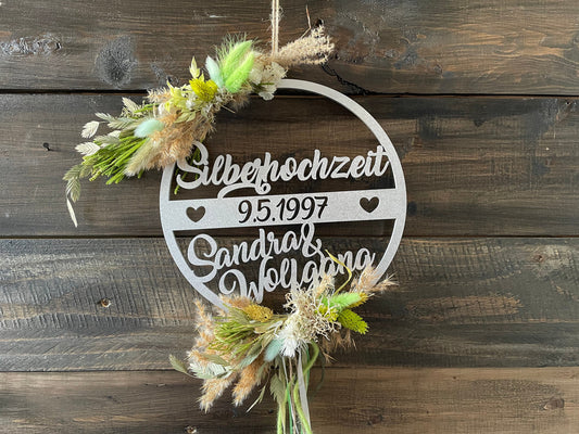 Jubiläumskranz mit Trockenblumen zur Silberhochzeit | Goldhochzeit, Jubiläum, 25 Jahre, 50 Jahre, Hochzeitstag, personalisiert, Geschenk