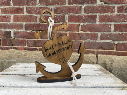 Anker personalisiert aus Holz mit Kordel | Valentinstag | Hochzeit | Jahrestag | Geschenkidee