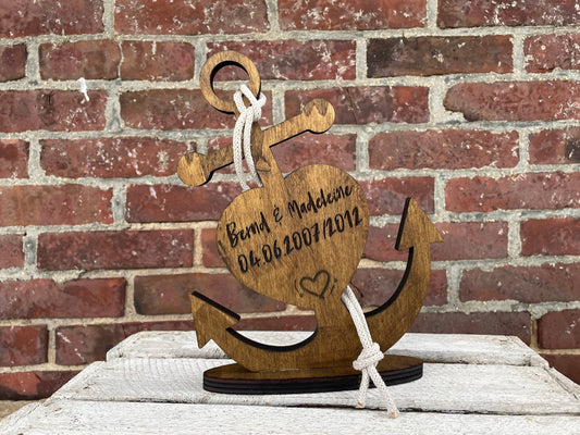 Anker personalisiert aus Holz mit Kordel | Valentinstag | Hochzeit | Jahrestag | Geschenkidee