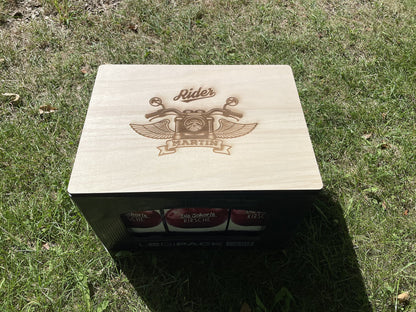 Motorrad Bierkastensitz, Biker, personalisiert, Geschenk für Männer, Mobile Bierbank, Vatertag, Sitzauflage für Bierkiste
