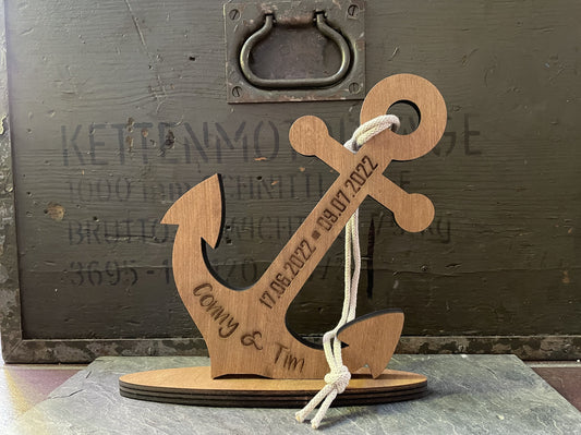 Anker personalisiert aus Holz mit Kordel | Valentinstag | Hochzeit | Jahrestag | Geschenkidee