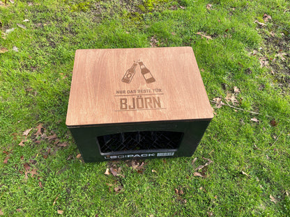 Bierkastensitz, Holz, personalisiert, Geschenk für Männer, Mobile Bierbank, Vatertag, Bierkistensitz, Sitzauflage für Bierkiste