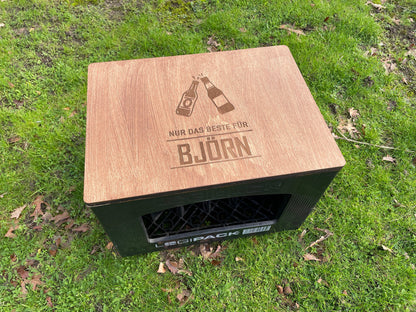 Bierkastensitz, Holz, personalisiert, Geschenk für Männer, Mobile Bierbank, Vatertag, Bierkistensitz, Sitzauflage für Bierkiste