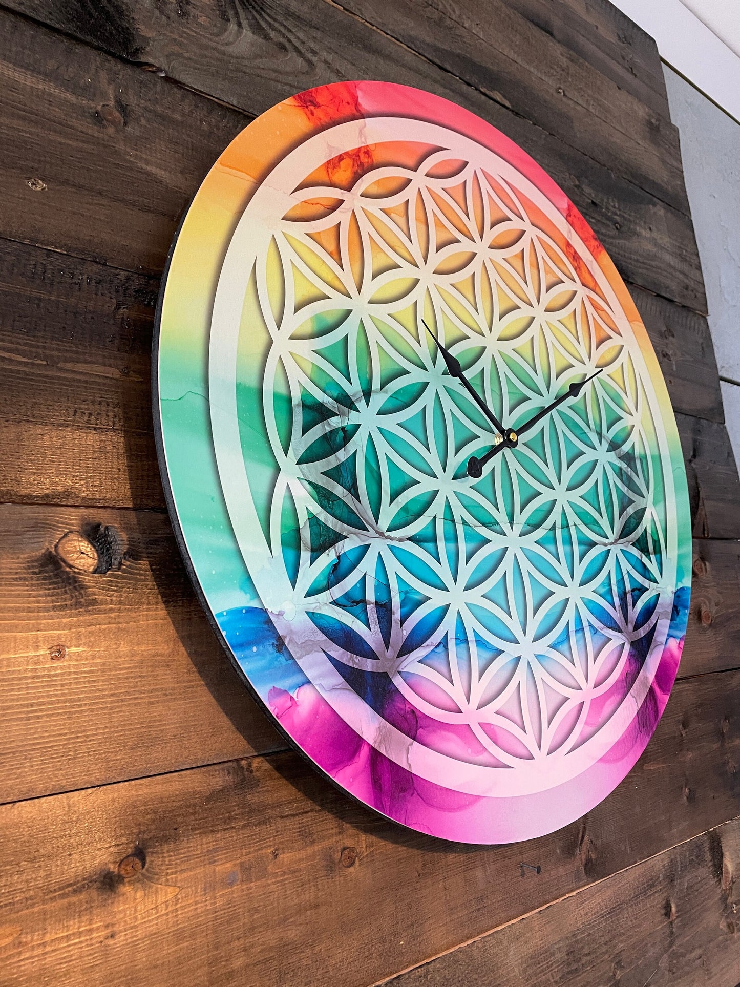Wanduhr Blume des Lebens 60cm, Wanddeko Wandkunst, Heilige Geometrie