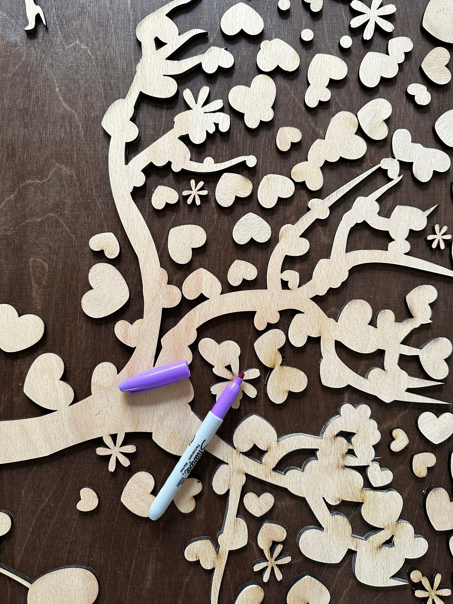 Gästebuch Baum Hochzeit, mit 3D Effekt aus Echtholz, 90 x 60 cm, Hochzeitsbaum