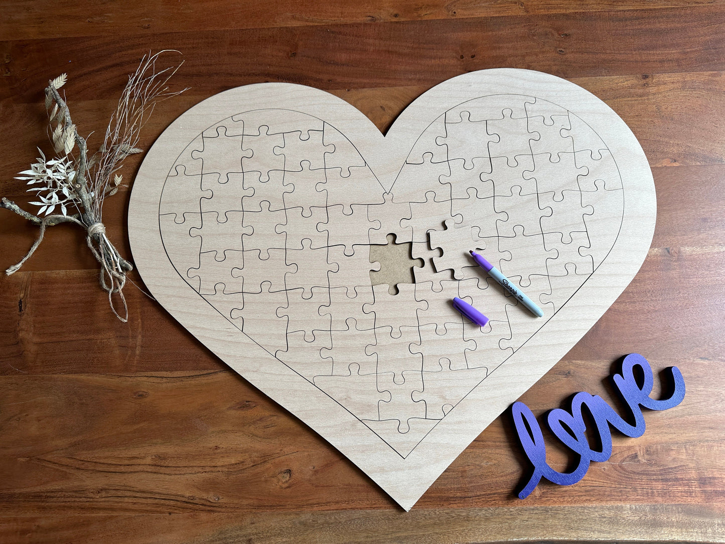 Herzpuzzle aus Holz, Hochzeit, Gästebuch