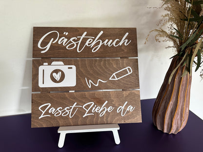 Gästebuch Schild XXL inkl Aufsteller | Wegweiser | Fotobox | Hochzeitsdeko | Accessoire | Candybar