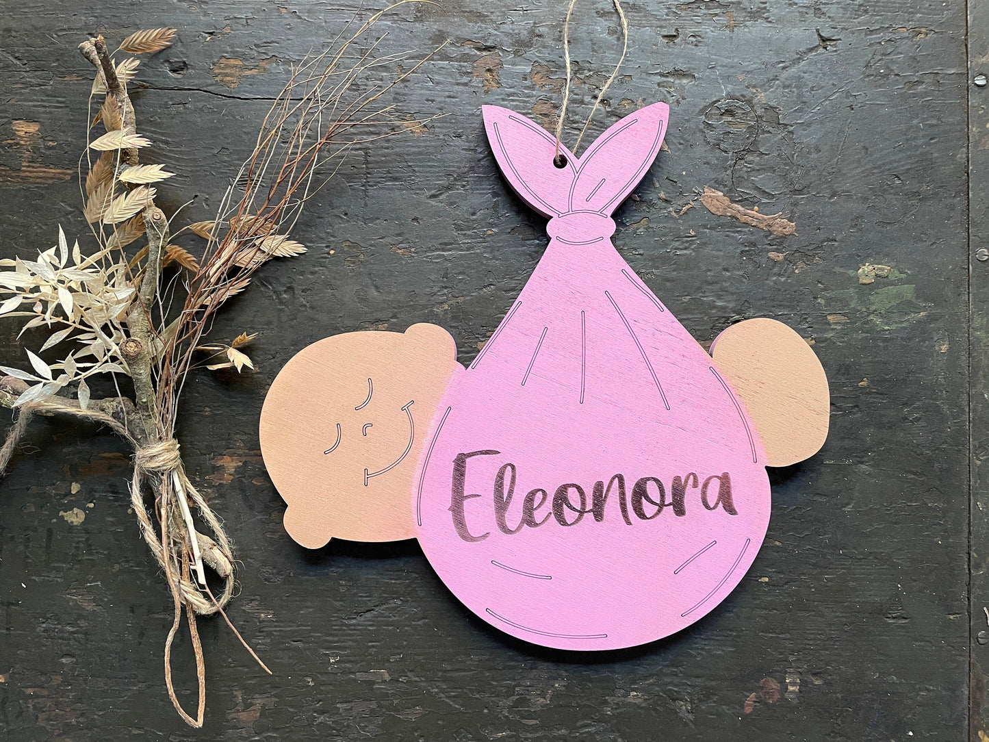 Personaliserter Klapperstorch aus Holz Baby-Ankündigung mit Gravur Geburtsgeschenk  Deko für Garten, Geburt Baby