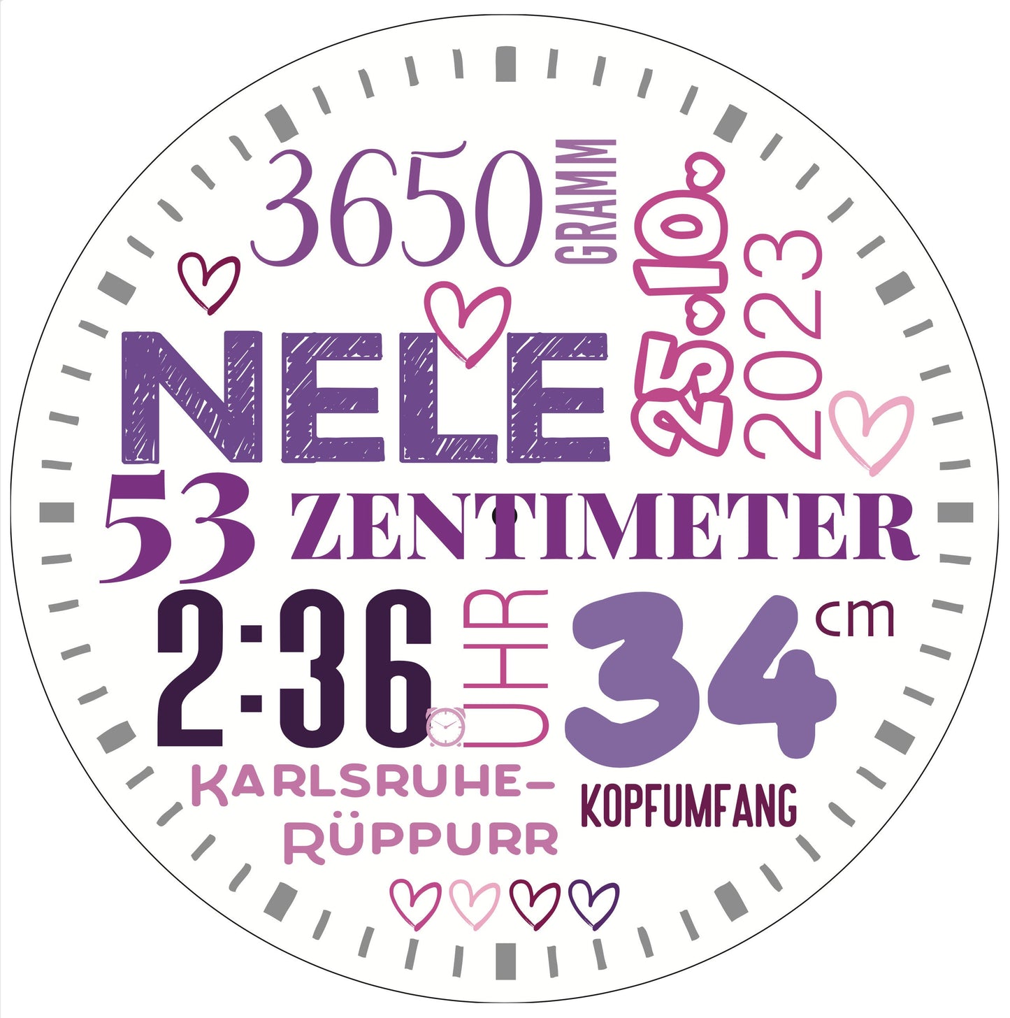 Personaliserte Kinderzimmeruhr Lernuhr Wanduhr fürs Kinderzimmer Geschenk zur Geburt Einschulung oder Geburtstag