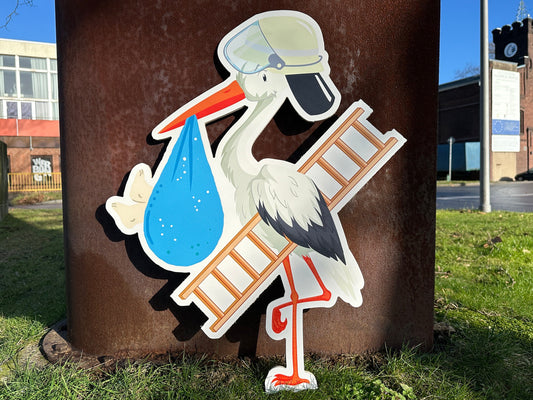 Klapperstorch Feuerwehr mit Baby aus Holz  | für Innen und Außen | Geburt