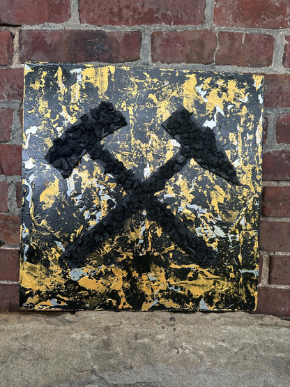 Schlägel und Eisen Wanddekoration Ruhrpott Symbol handgefertigt  Bergbau-Deko aus Steinkohle Geschenk für Ruhrgebiets-Liebhaber Unikat