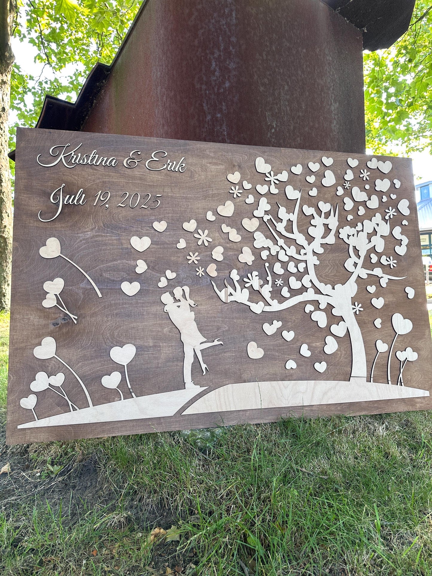 XL Gästebuch Baum Hochzeit, mit 3D Effekt aus Echtholz, 120 x 80 cm, Hochzeitsbaum