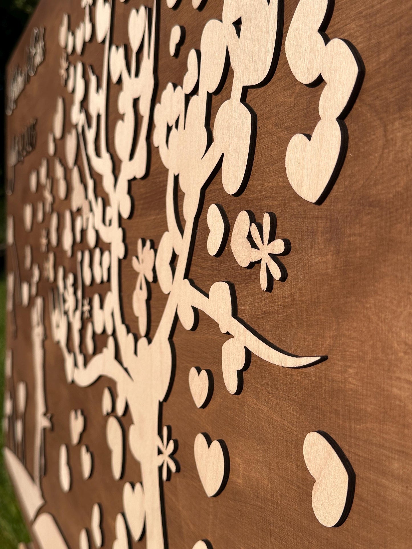 XL Gästebuch Baum Hochzeit, mit 3D Effekt aus Echtholz, 120 x 80 cm, Hochzeitsbaum