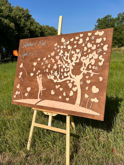 XL Gästebuch Baum Hochzeit, mit 3D Effekt aus Echtholz, 120 x 80 cm, Hochzeitsbaum